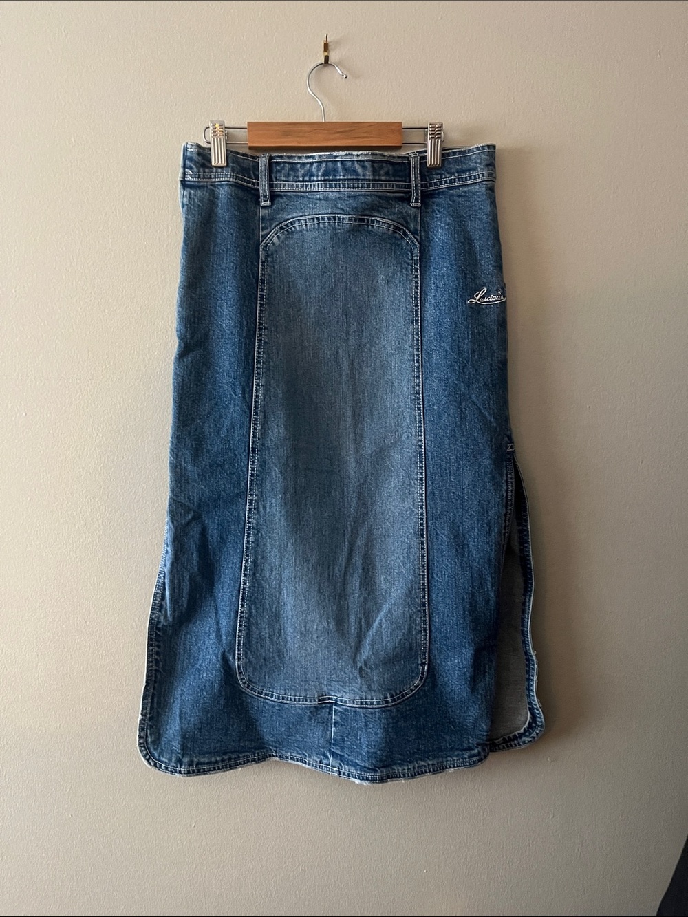 Denim Maxi Skirt with Side Slit - Blue